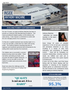 Anthony Machines 3rd quarter 2019 precision machining newsletter